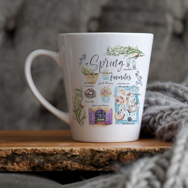 Taza De Café Latte Favoritos de primavera de moda | Ilustracion acuar (Subido por el creador)