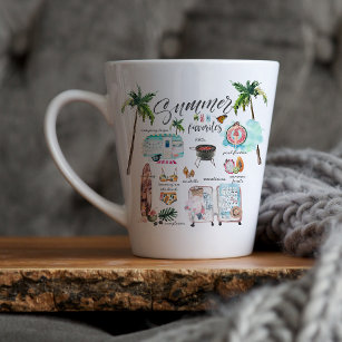 Taza De Café Latte Favoritos de verano de moda   Ilustracion acuarela