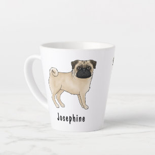 Taza De Café Latte Fawn Pug Cute Cartog Perro con nombre personalizad