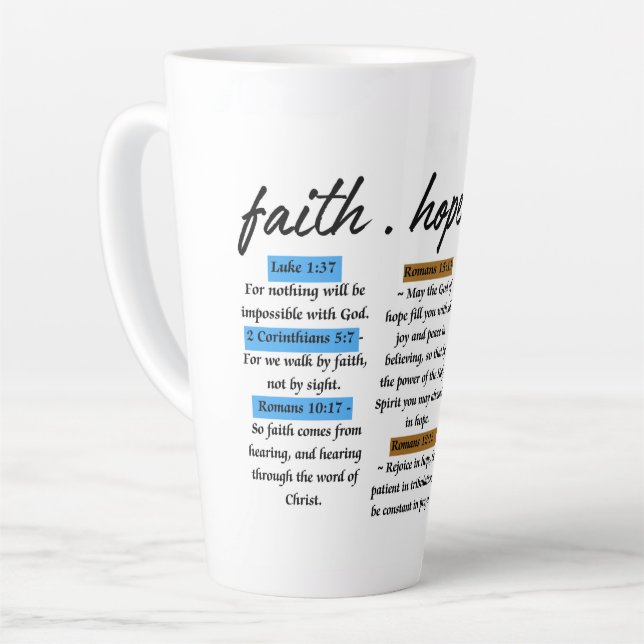 Taza De Café Latte Fe, esperanza, amor: Versos de la Biblia Inspirado (Ángulo izquierdo)