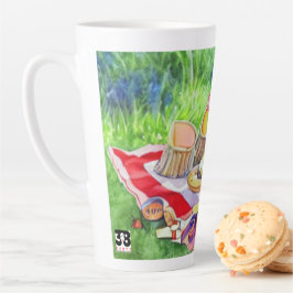 Taza De Café Latte Fecha de picnic acuarela