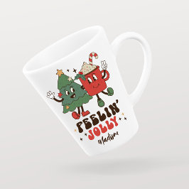 Taza De Café Latte Feelin' Jolly Navidades Holidays Funny Retro Name