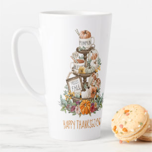 Taza De Café Latte Felices Calabazas acuarelas del otoño de Acción de