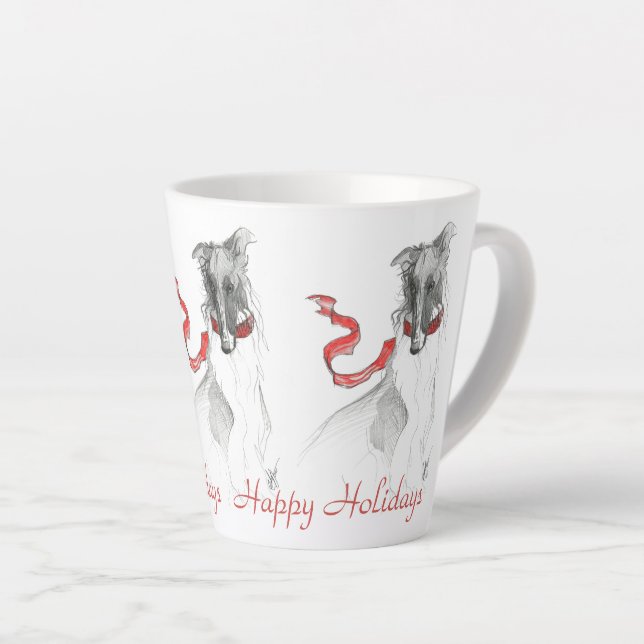 Taza De Café Latte Felices fiestas Borzoi Mug (Ángulo derecho)