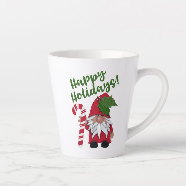 Taza De Café Latte ¡Felices Fiestas! Candy Cane Gnome (Derecha)