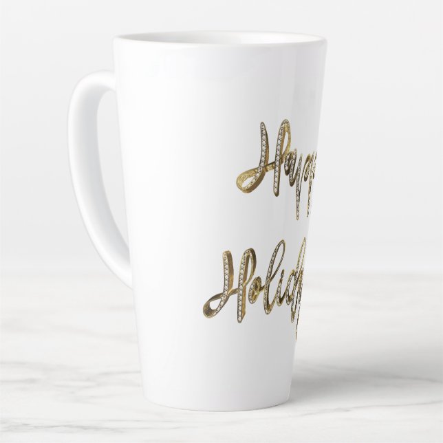Taza De Café Latte Felices Fiestas Diamantes Blancos Moda del guión d (Ángulo izquierdo)