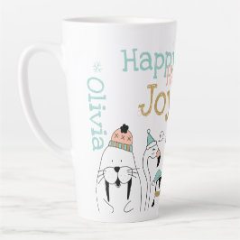 Taza De Café Latte Felices fiestas navideñas animadoras felices