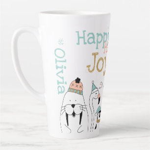 Taza De Café Latte Felices fiestas navideñas animadoras felices