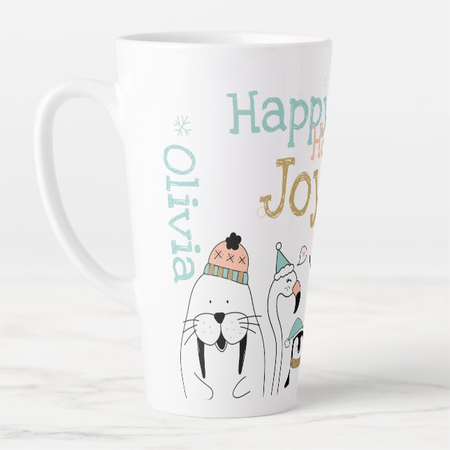 Taza De Café Latte Felices fiestas navideñas animadoras felices (Izquierda)