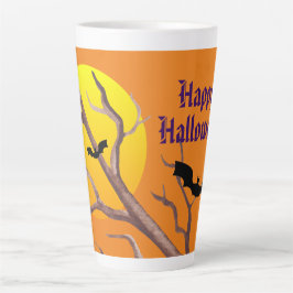 Taza De Café Latte Felices Murciélagos De Halloween Y La Luna