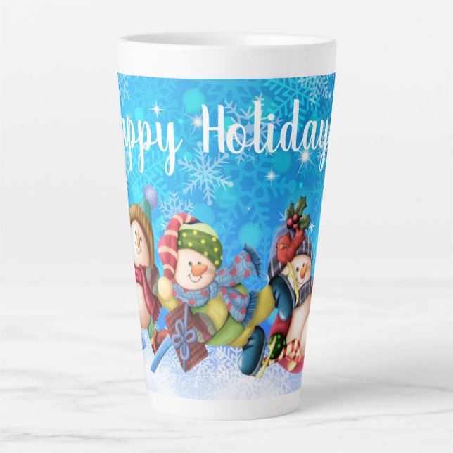 Taza De Café Latte Felices vacaciones Snowmen (Anverso)