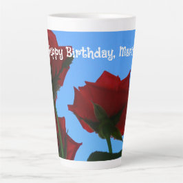 Taza De Café Latte Felicitaciones de cumpleaños con foto de rosas roj