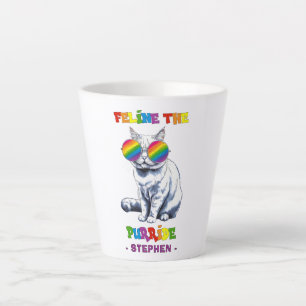 Taza De Café Latte Feline The Purride - Gato LGBTQ del Orgullo Guay