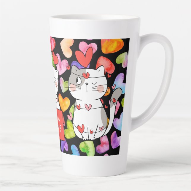 Taza De Café Latte felinos valentinos felices (Derecha)