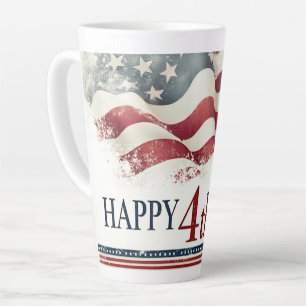 Taza De Café Latte Feliz 4 de julio - Diseño Vintage Bandera American