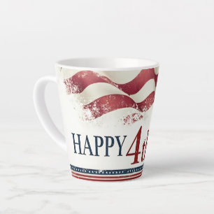 Taza De Café Latte Feliz 4 de julio - Diseño Vintage Bandera American