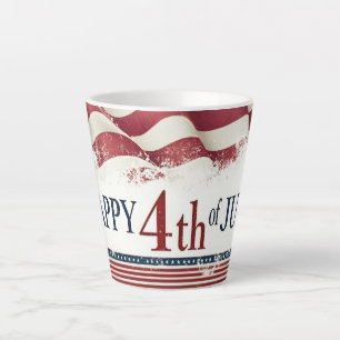 Taza De Café Latte Feliz 4 de julio - Diseño vintage de la bandera es