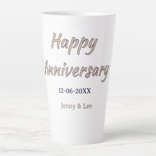 Taza De Café Latte feliz aniversario marrón gris nombre fecha pareja 