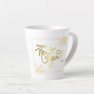 Taza De Café Latte Feliz Año Nuevo, 2023 Mug, oro y cerdo blanco