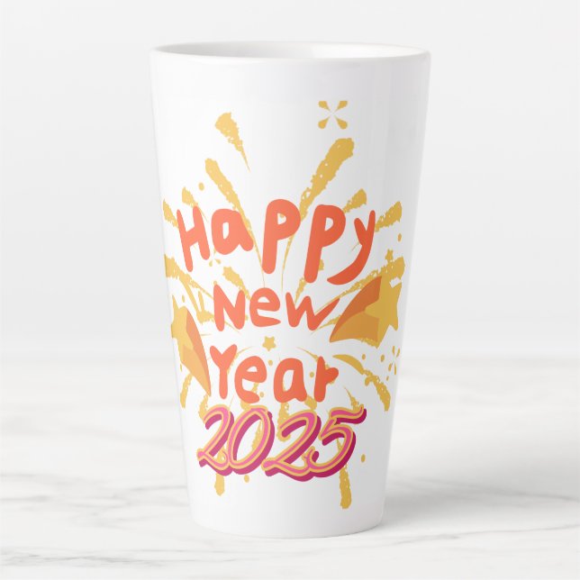 Taza De Café Latte Feliz Año Nuevo 2025 (Anverso)
