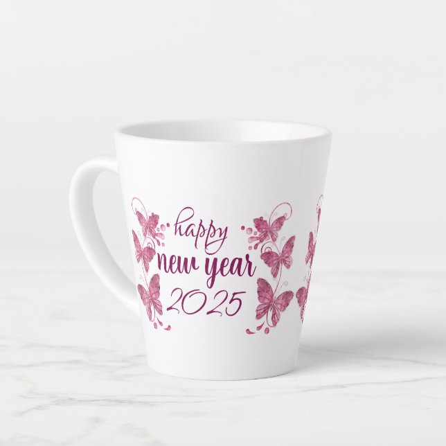 Taza De Café Latte feliz año nuevo 2025 Latte Mug (Ángulo izquierdo)