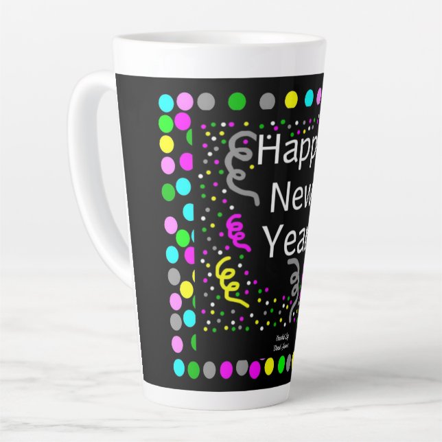 Taza De Café Latte Feliz Año Nuevo Saludos a Latte Mug Grande (Ángulo izquierdo)