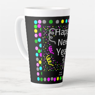 Taza De Café Latte Feliz Año Nuevo saludos grandes latas