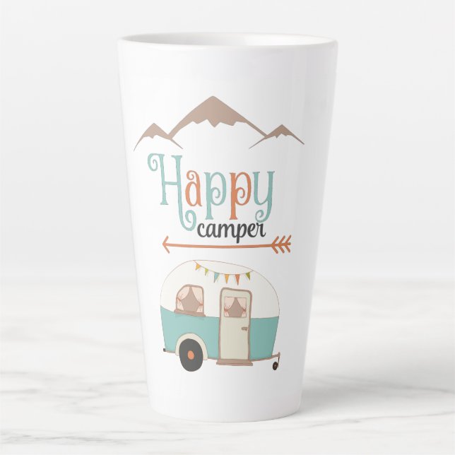 Taza De Café Latte Feliz Camper Cute Retro RV (Anverso)