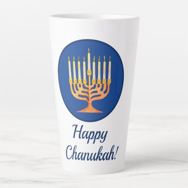 Taza De Café Latte ¡Feliz Chanukah! Menorah (Anverso)