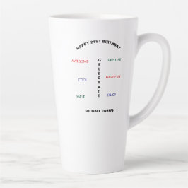 Taza De Café Latte Feliz cumpleaños 21, lindo e increíble