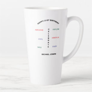 Taza De Café Latte Feliz cumpleaños 21, lindo e increíble
