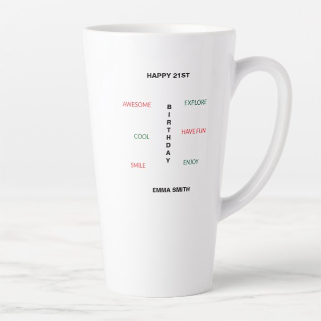 Taza De Café Latte Feliz cumpleaños 21, lindo e increíble (Derecha)