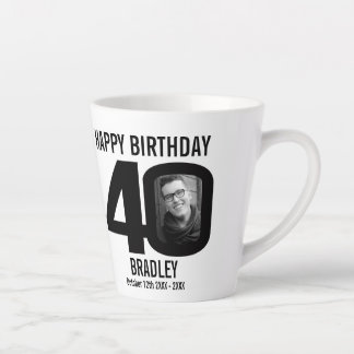 Taza De Café Latte Feliz cumpleaños 40 nombre dos fotos en mono del a
