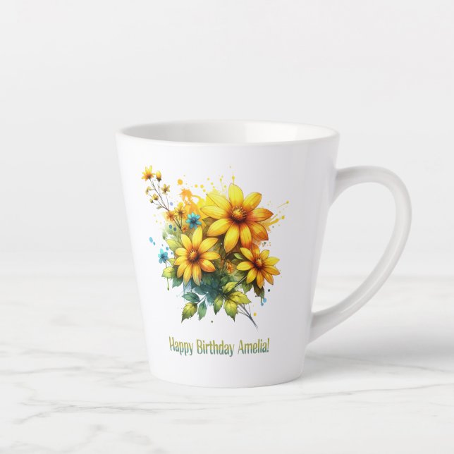 Taza De Café Latte Feliz cumpleaños Amelia (Derecha)