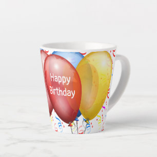 Taza De Café Latte Feliz Cumpleaños con Globos Taza de Latte