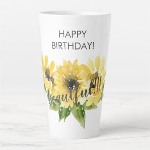 Taza De Café Latte ¡¡¡Feliz cumpleaños, hermoso!!! Latte de girasol