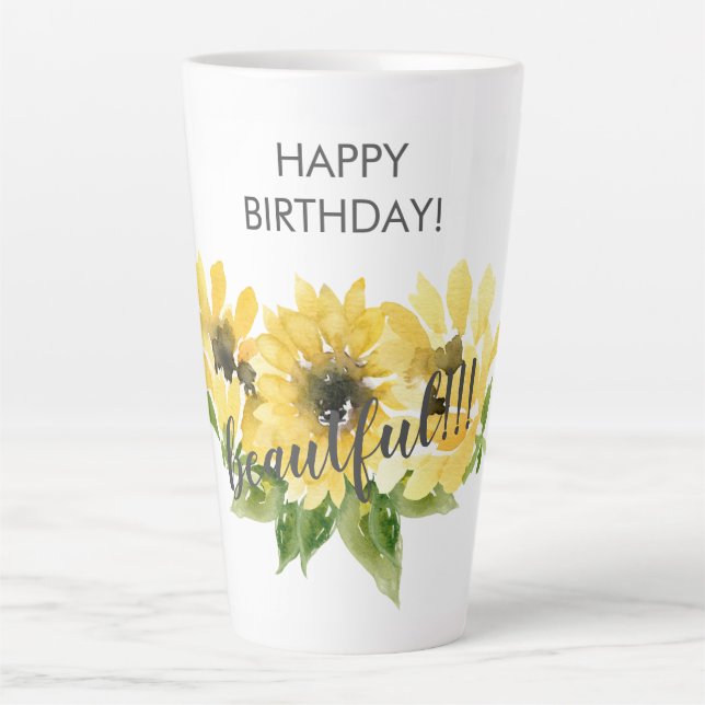 Taza De Café Latte ¡¡¡Feliz cumpleaños, hermoso!!! Latte de girasol (Anverso)