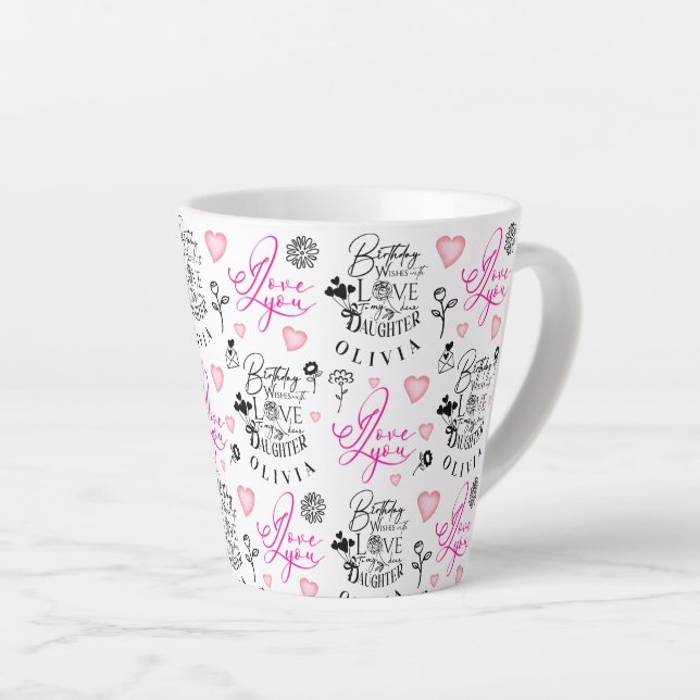 Taza De Café Latte Feliz Cumpleaños Hija Nombre Personalizado (Ángulo derecho)