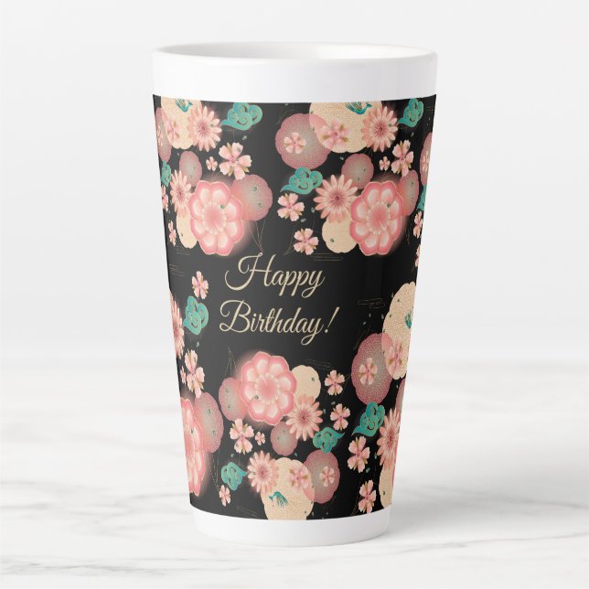 Taza De Café Latte Feliz cumpleaños - Jardín de flores de primavera (Anverso)