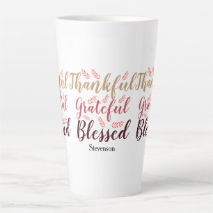 Taza De Café Latte Feliz Día de Acción de Gracias, Agradecido, Bendec
