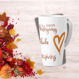 Taza De Café Latte Feliz Día de Acción de Gracias, Monograma de Acció