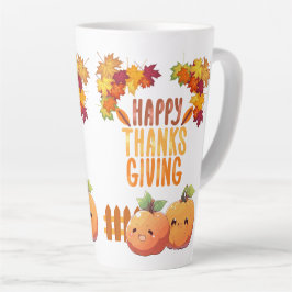 Taza De Café Latte feliz día de acción de gracias otoño
