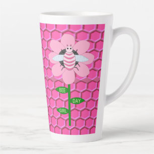Taza De Café Latte Feliz Día de la Abeja Chica Pink Birthday Bumblebe