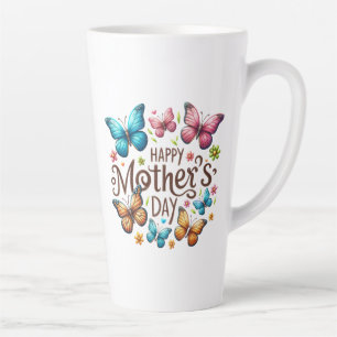 Taza De Café Latte Feliz Día de la Madre con Clipart de Mariposas