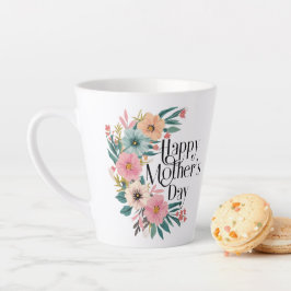 Taza De Café Latte Feliz Día De La Madre Flores Del Lado Derecha Peac