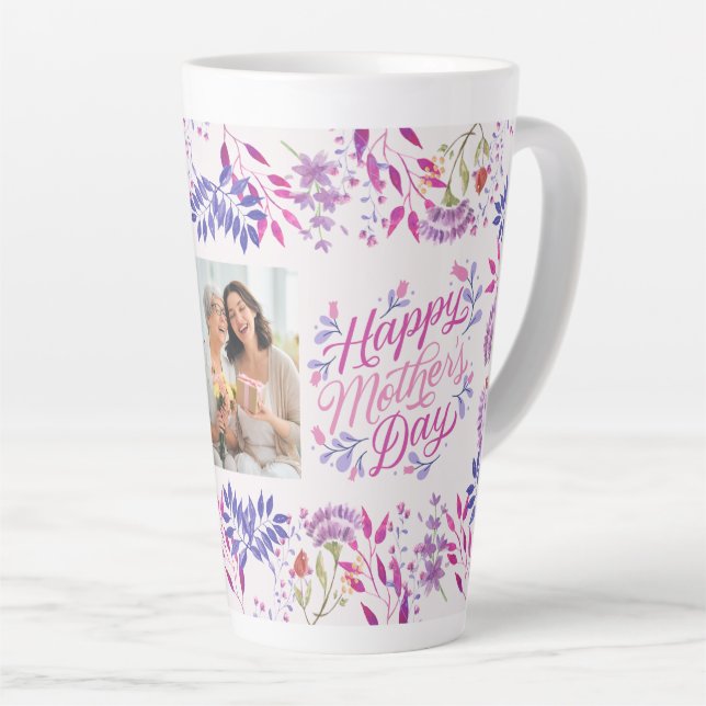 Taza De Café Latte Feliz Día de la Madre lindo acuarela brillante flo (Ángulo derecho)