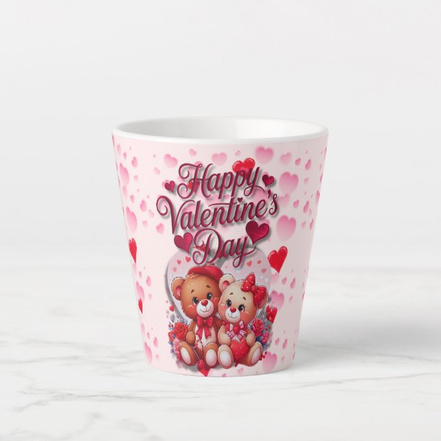 Taza De Café Latte Feliz Día de San Valentín amor Teddy Bear Pareja (Anverso)