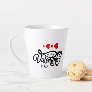 Taza De Café Latte Feliz día de San Valentín caligrafía Corazones Roj