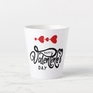 Taza De Café Latte Feliz día de San Valentín caligrafía Corazones Roj