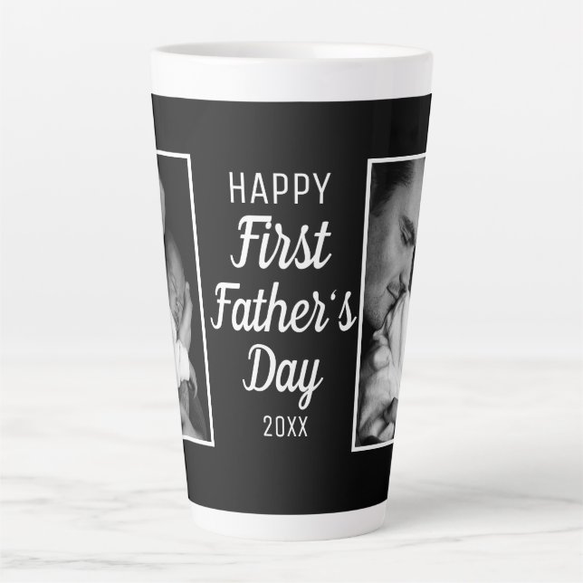 Taza De Café Latte Feliz Día del Padre 2 foto negra (Anverso)